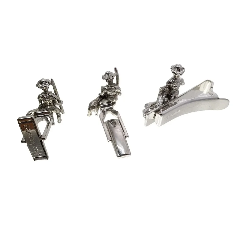 Boy & Dog Cufflinks Tie Bar Sarah Coventry Clip Clasp Silver Tom Sawyer Vintage